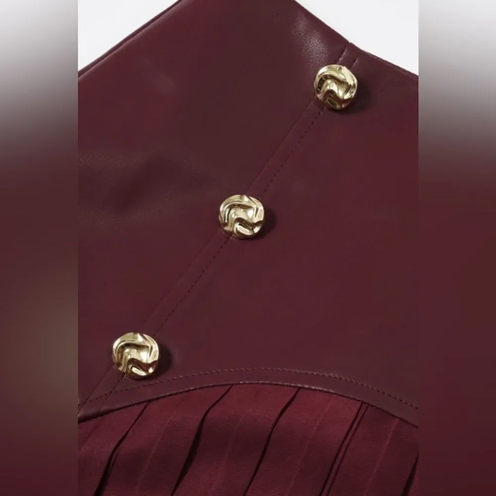 007. 60’s Vibes Pleated Skirt- Maroon